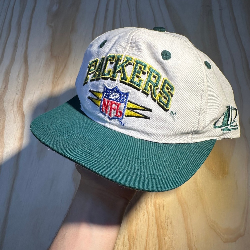 Logo Athletic Green Bay Packers NFL Snapback Hat White Green Vintage 90s Cap